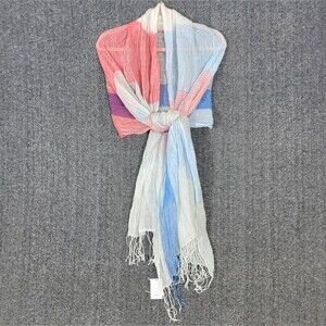 Gap Scarf Womens Red Off White Blue Colorblock 100% Linen Fringed Wrap 78x27 NEW